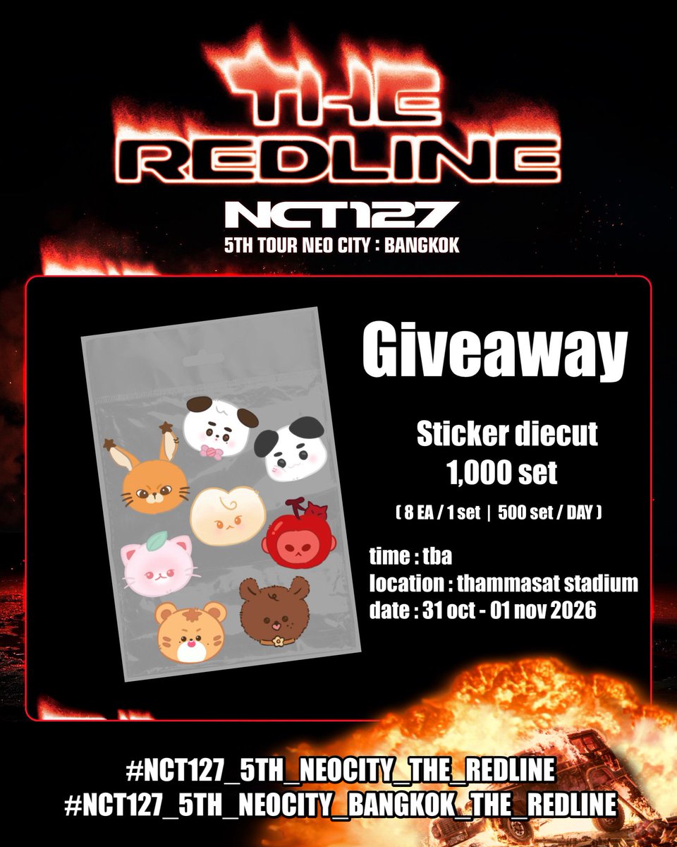 wanni_daa's tweet photo. ★ pls kindly rt  ★

giveaway for #THE_REDLINE_BANGKOK

Sticker diecut 1,000 set ( 500 set / DAY )

time : tba
location : thammasat stadium
date : 31 oct - 01 nov 2026

#NCT127_5TH_NEOCITY_THE_REDLINE
#NCT127_5TH_NEOCITY_BANGKOK_THE_REDLINE
#THE_REDLINE_BANGKOK https://t.co/5TjQOcbtgv