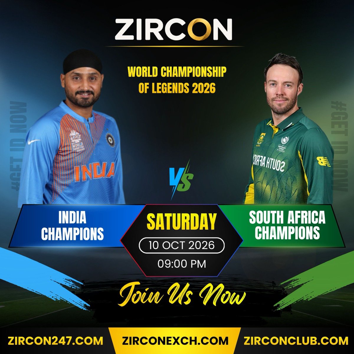 zirconexch's tweet photo. 🔥 LEGENDS COLLIDE. ONE BIG SHOWDOWN! 🏏

🇮🇳 India Champions 🆚 South Africa Champions 🇿🇦

Two champion sides. One epic cricket battle. Who takes the spotlight tonight? ⚡

🏆 World Championship of Legends 2026
📅 10 October | 🕘 09:00 PM

🚀 Your match-day experience starts with ZIRCON!

🌐 https://t.co/56LB5z4Qfh | https://t.co/21cY2anA1y | https://t.co/LQNNYu1gXO

📢 https://t.co/2dTxkVR2mK
𝕏 https://t.co/v8R44qw42n