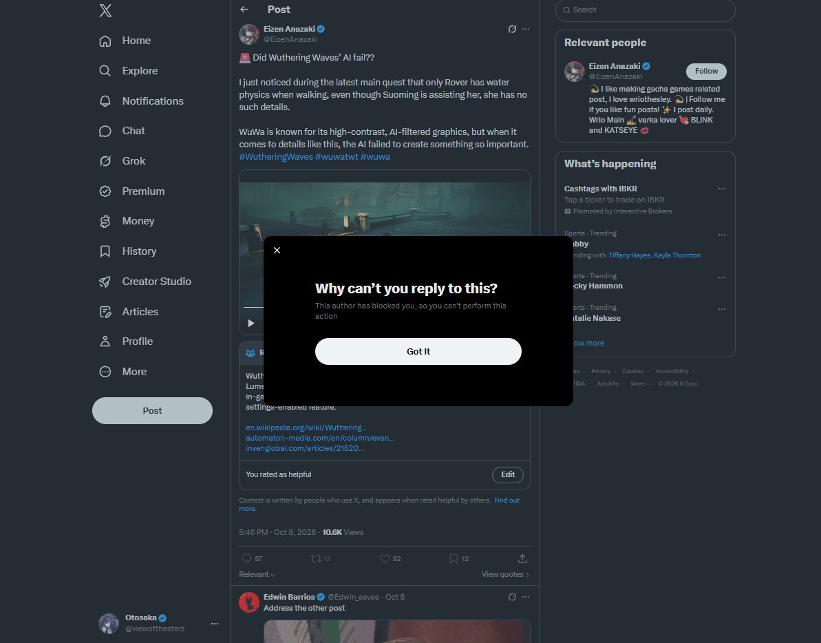 viewofthestarz's tweet photo. Do Hoyo Fans really claim him?

A single interaction of community noting his post, and this is what I get?

No hate, No disagreement, PURELY providing important context for proper understanding of the information in the post.

How can someone really go day to day spreading false information and hate for NOTHING in return

#WutheringWaves #WuWa #WuWaTweet