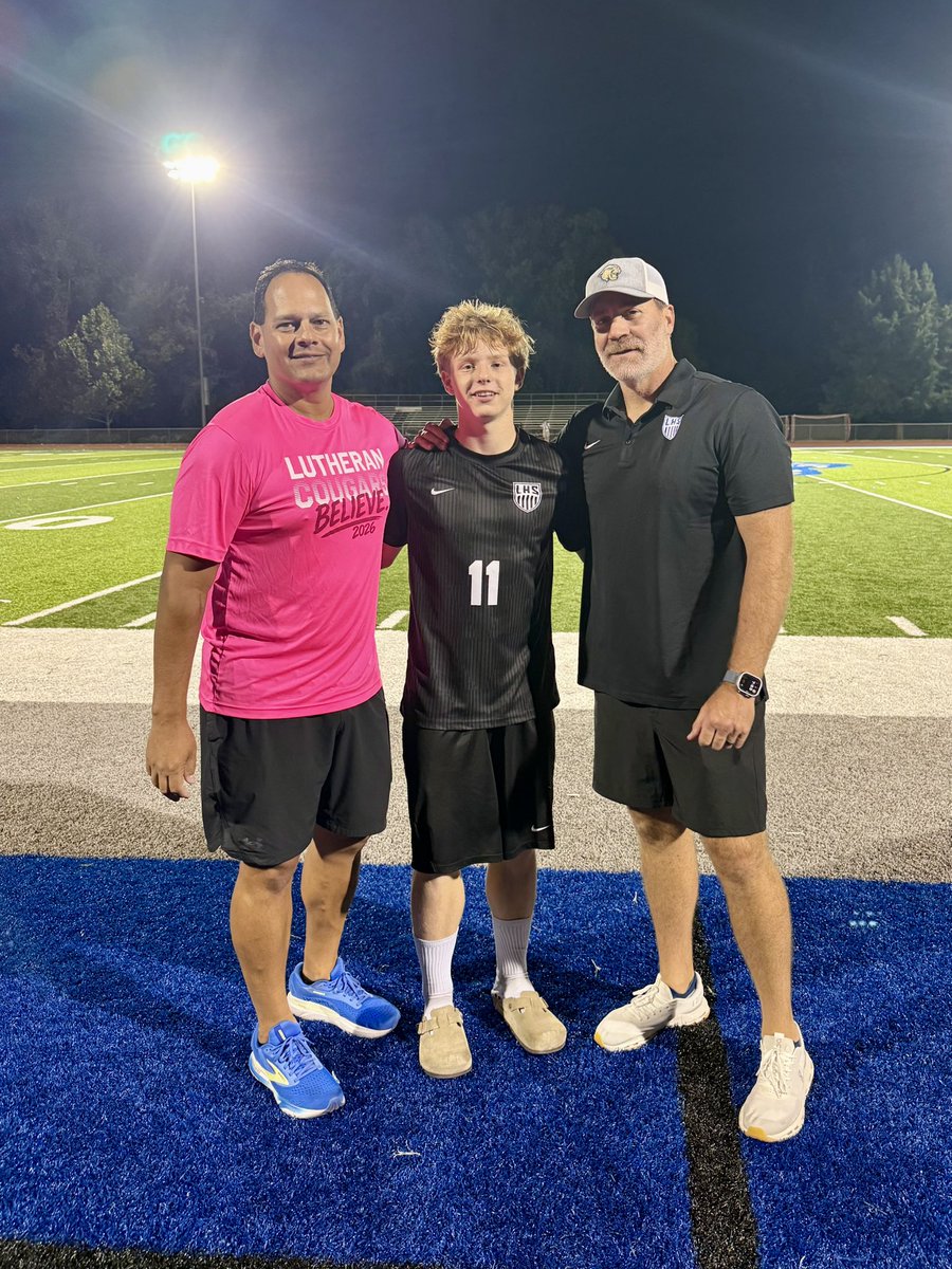 LuHiBoysSoccer's tweet photo. Cougars shines under the lights against Bishop DuBourg. JV wins 8-0 and Varsity wins 2-1. JV Men of the Match are Xander and Liam. Patrick is the Varsity Man of the Match with the brace. Back at it on Monday. #RiseTogether. https://t.co/HppO9Hr9Nv