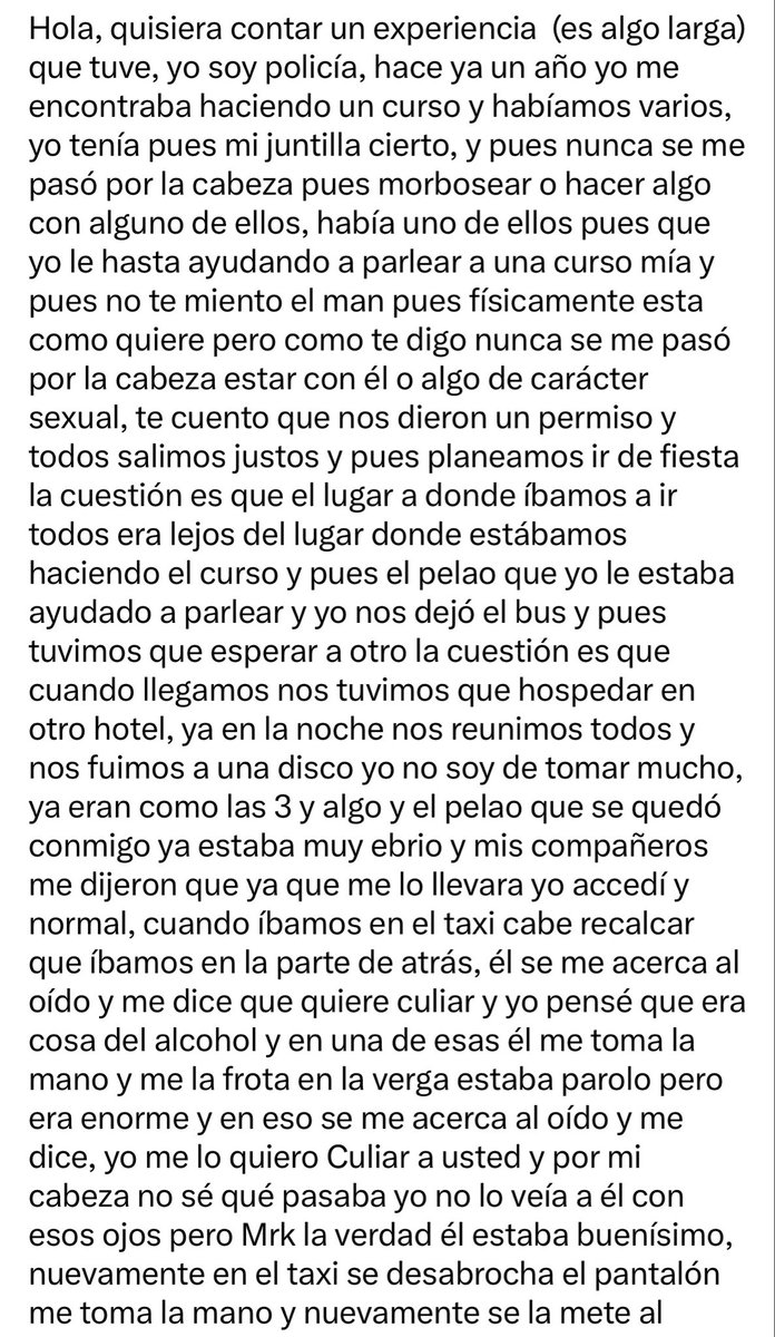 RelatosColomb's tweet photo. Experiencia entre policías 👮‍♂️🚨

Envíen sus relatos al DM.

#relatoscolombia #relatosexuales #relatogay #heterocurioso #policiagay https://t.co/MzxKgeo9iX