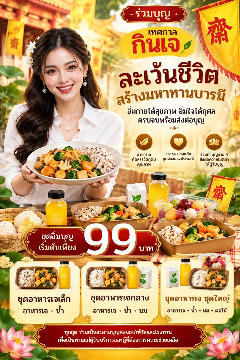 chakkraphat_KD's tweet photo. 🙏 พรุ่งนี้วันพระ ร่วมส่งต่อบุญด้วยอาหารเจ อิ่มท้อง อิ่มใจ และแบ่งปันให้ผู้ที่ต้องการความช่วยเหลือ 🪷

🥗 ชุดอิ่มบุญ เริ่มต้นเพียง 99 บาท
ร่วมเป็นสะพานบุญ ส่งมอบให้วัดและโรงทานไปด้วยกันค่ะ ❤️

ท่านใดสนใจร่วมบุญอาหารเจทักแอดมินเพื่อ จองคิวพร้อมส่งชื่อนามสกุลได้เลยนะคะ https://t.co/4SnhjxPWBY