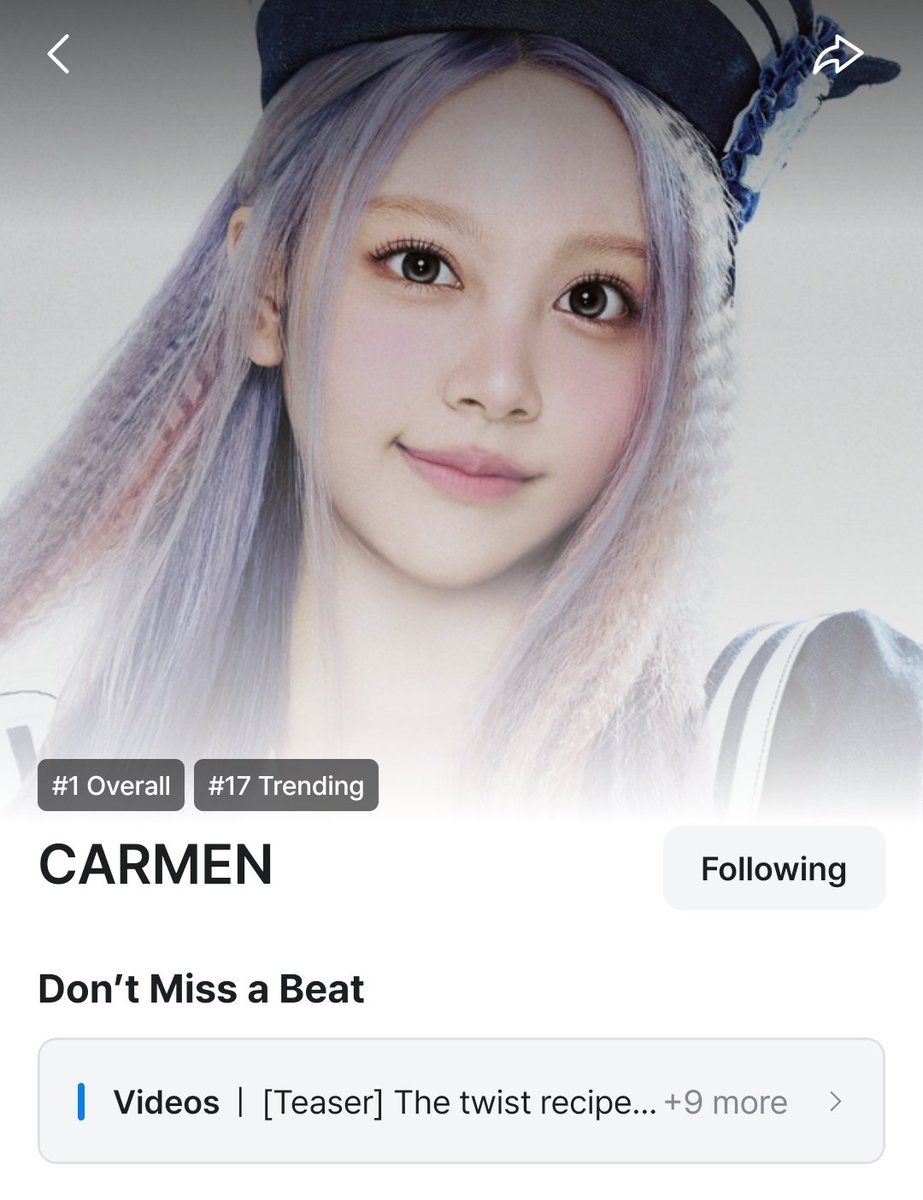 H2HCARMEN_INA's tweet photo. 📊 Mnet Plus Artist Charts (09/10)

📌 Overall: #1 - #CARMEN (-)

CARMEN telah menduduki #1 untuk Artist Charts "Overall" selama 3 hari berturut-turut.

Ayo lakukan ini untuk mempertahankan peringkat CARMEN di Chart:
1️⃣ Buka profil CARMEN di Mnet Plus
2️⃣ Follow
3️⃣ Nonton video-video yang tersedia
4️⃣ Liike dan komentar positif buat CARMEN!

*Chart ini untuk tanggal 9 Oktober 2026, yang datanya diambil dari tanggal 8 Oktober.

#Hearts2Hearts #카르멘
@Hearts2Hearts