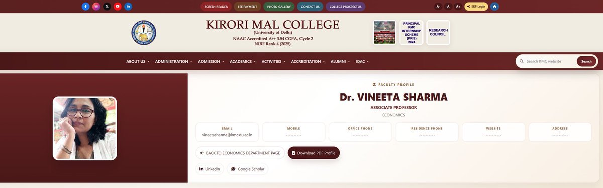 IamTheStory__'s tweet photo. This is her info on the website of Kirori mal college, DU. https://t.co/QsTFjcXBDa