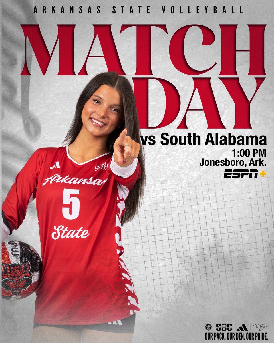 AStateVB's tweet photo. One more time against the Jaguars.
π South Alabama
π 1 p.m.
π First National Bank Arena | Jonesboro, Ark.
πΊ https://t.co/jHuRNBDvzR
π https://t.co/uDyDGvhnV6
#WolvesUp https://t.co/r7orwDnWb2