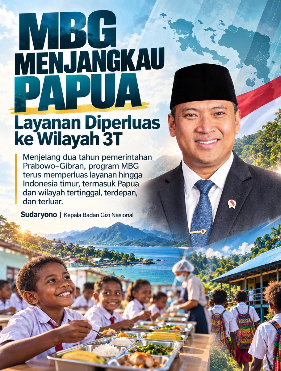 MRPurnomoo's tweet photo. MBG terus memperluas jangkauan, dari perkotaan hingga pelosok, wilayah pesisir, dan pulau terluar. MBG juga menjadi upaya mendukung pemenuhan gizi dan pemerataan manfaat bagi anak-anak Indonesia.

#MakanBergiziGratis #MBGUntukAnakBangsa #GiziSeimbangAnakSehat #PemerataanGizi https://t.co/S3g1R9ppvQ