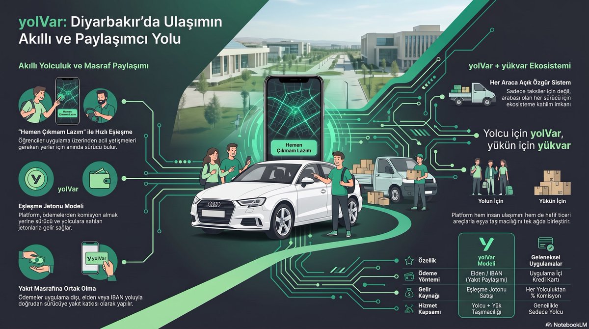 narin1i's tweet photo. yolVar: Aynı Yola Çıkanlar, Masrafı ve Yolu Paylaşanlar!
Günün aynı saatlerinde, aynı güzergâha doğru tek başına direksiyon sallamaktan ya da duraklarda beklemekten yoruldun mu? yolVar, şehir içi ve kampüs ulaşımını hem ekonomik hem de keyifli hale getiren bir yol arkadaşlığı ve masraf paylaşımı topluluğudur.
Ticari bir taşımacılık değil; tamamen güvene, yardımlaşmaya ve boş koltukları değerlendirmeye dayalı bir dayanışma ağı:
 Masrafları Bölüşün: Aracındaki boş koltukları aynı yöne gidenlerle paylaşarak yakıt masrafını hafiflet; yolcuysan konforlu ve bütçe dostu bir yolculuğun tadını çıkar.
 Güvenli ve Doğrulanmış Profil: Topluluk kuralları, kullanıcı puanlamaları ve onaylı profiller sayesinde kiminle yola çıkacağını her zaman bil.
 Şehir Trafiğine ve Doğaya Katkı: Her paylaşılan yolculuk, trafiğe çıkan bir araç daha az ve daha temiz bir hava demek.
 Kolay ve Hızlı Eşleşme: Rotanı belirle, saatini seç, aynı yöne giden yol arkadaşlarını dakikalar içinde bul.
İster kampüse, ister işe, ister şehrin diğer ucuna... Boş koltuklar dolsun, yol masrafları azalsın.
Sen de yolVar’a katıl, yollar paylaştıkça güzelleşsin!

#diyarbakır #yolvar #paylaşımlıyolcu #dicleüniversitesi
#carpooling 

https://t.co/wYGmOQKHk6