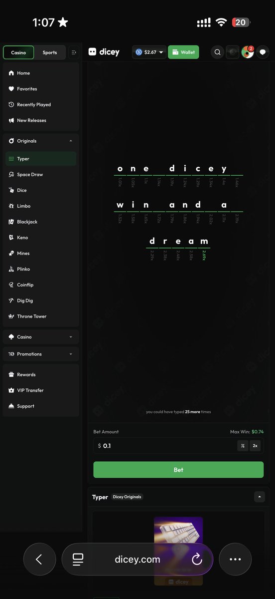 8nnyhz's tweet photo. @DiceyHQ letโs go #PlayTYPER!
thank u, @DiceyHQ!
W DICEY TYPER!
one dicey win and a dream
no thoughts just dicey typer
in dicey typer we trust ! ! ! !
https://t.co/Qvz4iYACoY https://t.co/1zcR28zQUd