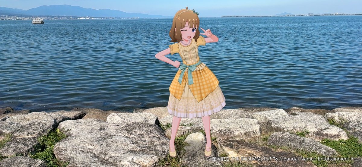 hutagusa's tweet photo. 桃子と琵琶湖で撮影会
#ミリシタ 
#グラビアスタジオ https://t.co/Tu0hSAyH30