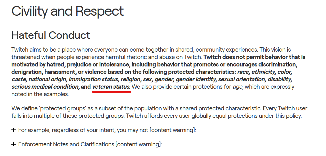 ArctixTV's tweet photo. @MyTaDTalk @ProbablyNotKirk @TwitchSupport @WARDOGS @BULKHEAD No worries, I've gotchu. It's under their Hateful Conduct policy. https://t.co/gF9hwUGJO2