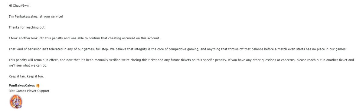 ____chichoo's tweet photo. Got false perma banned on Oct 6 and my last game was on Oct 4. I don't condone cheating and actually helped creating tickets to report players that are cheating instead of the usual in-game reporting. Been getting the same automated response on my tickets like everyone else. https://t.co/gc0IN48miX