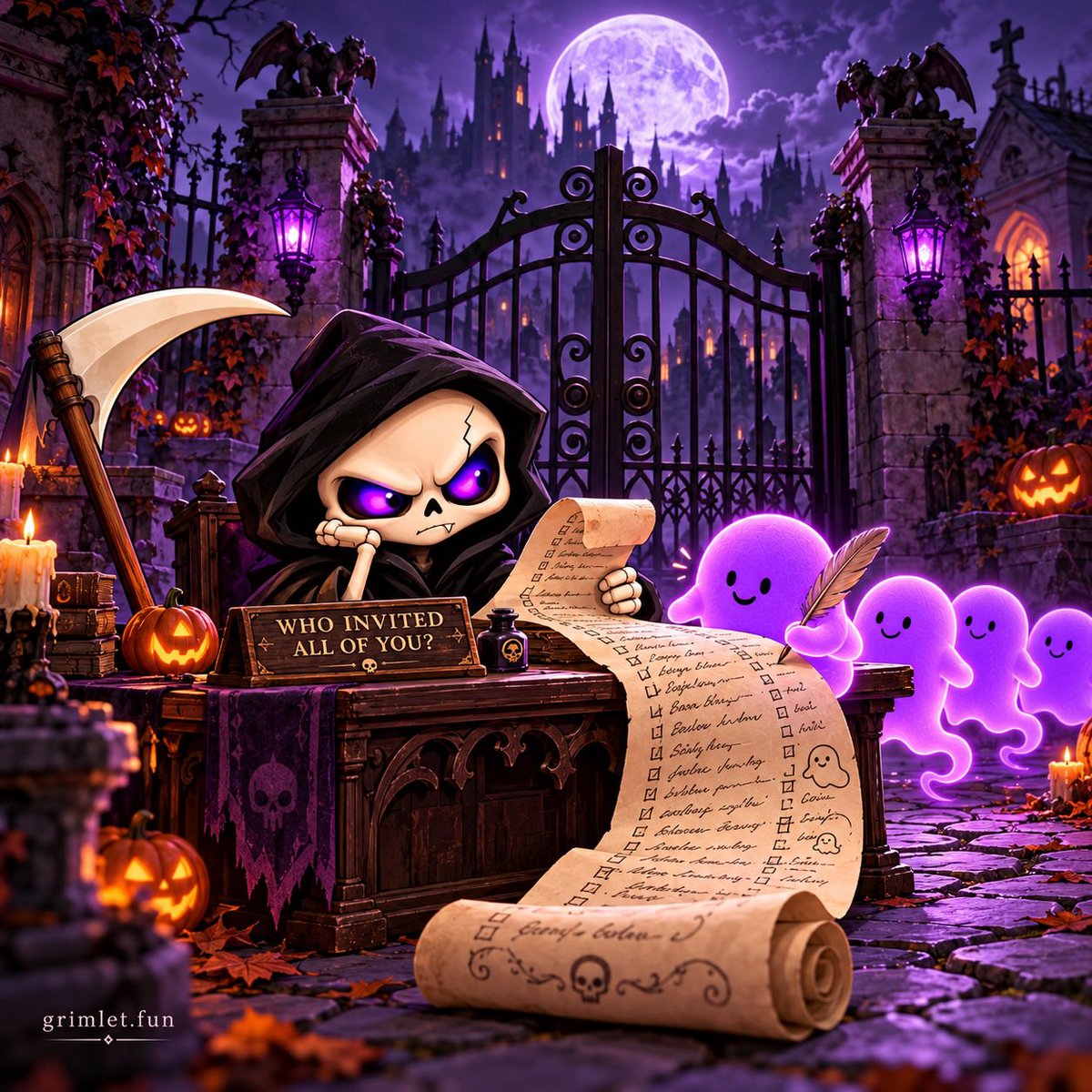GrimletFun's tweet photo. 💀 HE SAID PLUS ONE.
THEY BROUGHT THE WHOLE AFTERLIFE.

Grimlet’s guest list is getting longer.
His patience isn’t.

Bring your favorite bad influence. We’ll find room. 🪦💜

$GRIMLET hasn’t launched yet. Join us for official updates:
https://t.co/JCsTNBtptB https://t.co/GDZlth0sex