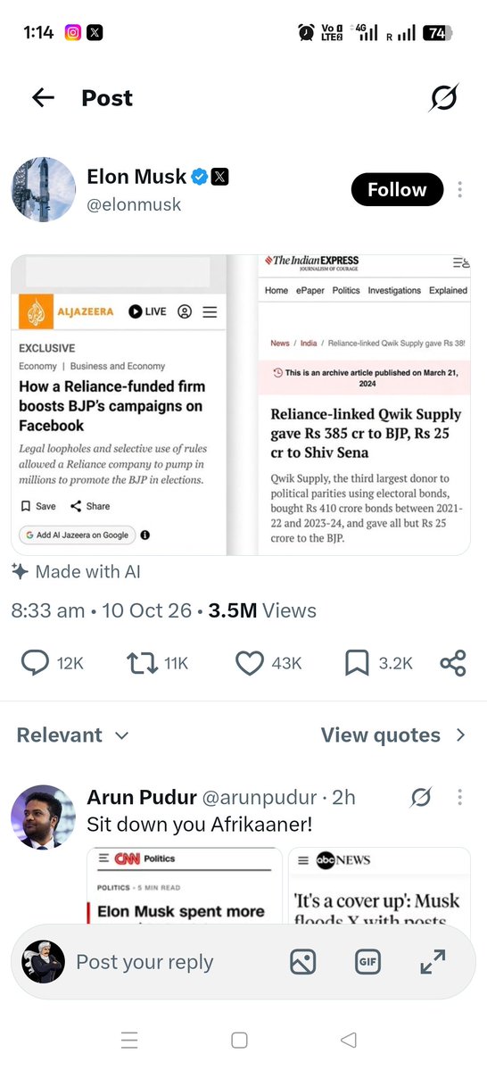 575Manikandan's tweet photo. @sona_sebin Aljazeera , American billionaires x founder ohhh what a  News seriously excited..... 🤔 https://t.co/9I1g1F4kU6