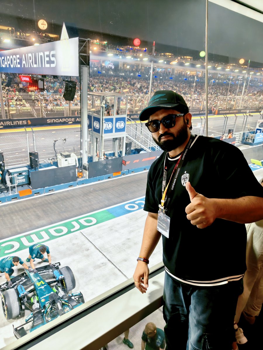 Sanju_Lakshya's tweet photo. Amazing Experience at F1 at Aston Martin Paddok , sitting with the Top businessmans of world and enjoying  amazing race at Singapore F1 with #alonso #hamitlon #verstappen . thanks @CoinbaseIndia @coinbase for amazing hospitality ,it was a dream come true for a boy from Satna MP https://t.co/dcMeGkLvrc