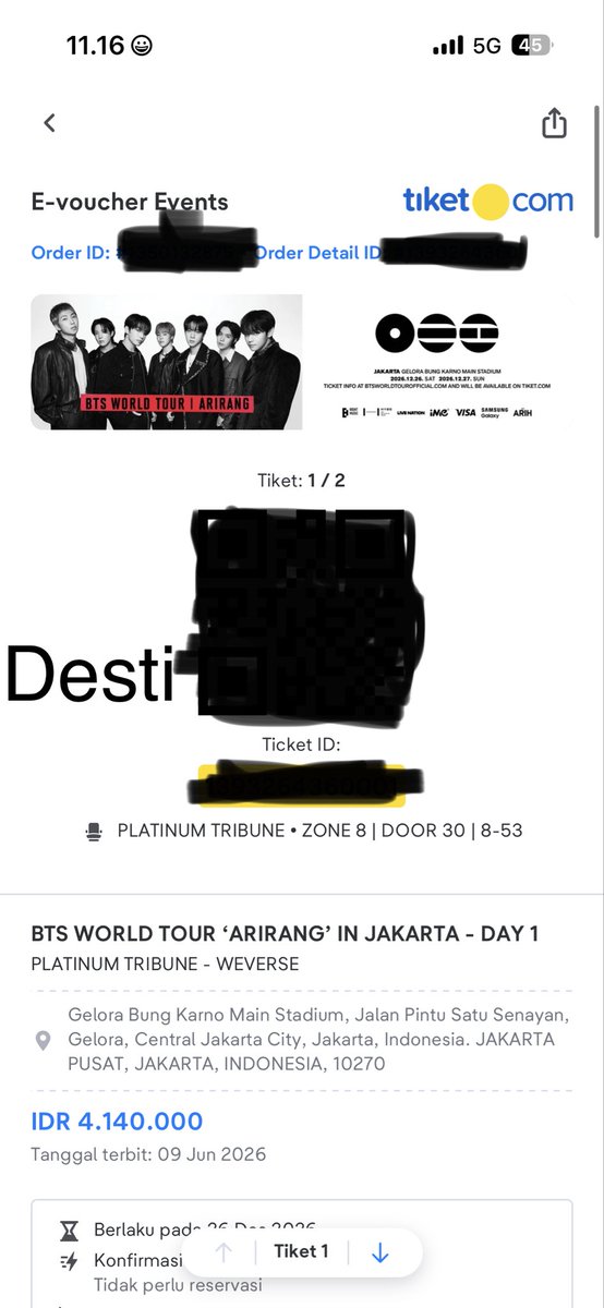 DesS290259's tweet photo. Di jual tiket bts atas nama sendiri minat boleh dm https://t.co/lG6pY6jvfU