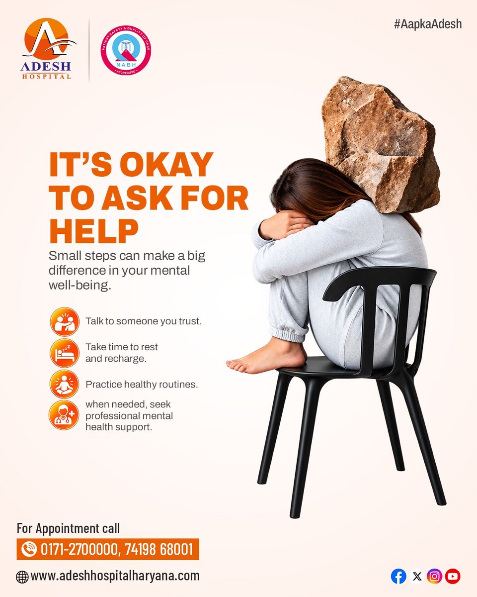 AdeshHospital's tweet photo. World Mental Health Day 🧠
Your Mental Health Matters!

📞 Call Now: 0171-2700000 | 74198 68001

#WorldMentalHealthDay #AdeshHospitalHaryana #MentalHealthMatters #MentalHealthAwareness #AapkaAdesh https://t.co/uJZXCPlsxW