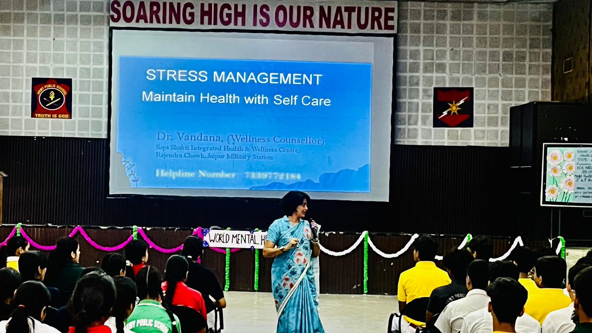 SWComd_IA's tweet photo. Nurturing Minds, Building Resilience
Promoting mental well-being and emotional resilience among young minds, a #StressManagement session was conducted for students of Classes X and XI by Dr Vandana, Psychologist and Wellness Counsellor, on 09 Oct 2026.
The session focused on understanding stress, managing examination pressure, emotional regulation and developing positive coping strategies. Students were encouraged to adopt relaxation techniques, maintain a positive outlook and build confidence while navigating academic challenges.
The initiative reinforced the importance of mental health, emotional balance and a healthy approach to academic and personal life, empowering students to face challenges with confidence and resilience.
#SaptaShaktiCommand
#IndianArmy
#MentalWellbeing
#StudentWellness
#StressManagement
@adgpi
@HQ_IDS_India
@SpokespersonMoD
@PRODefRjsthn