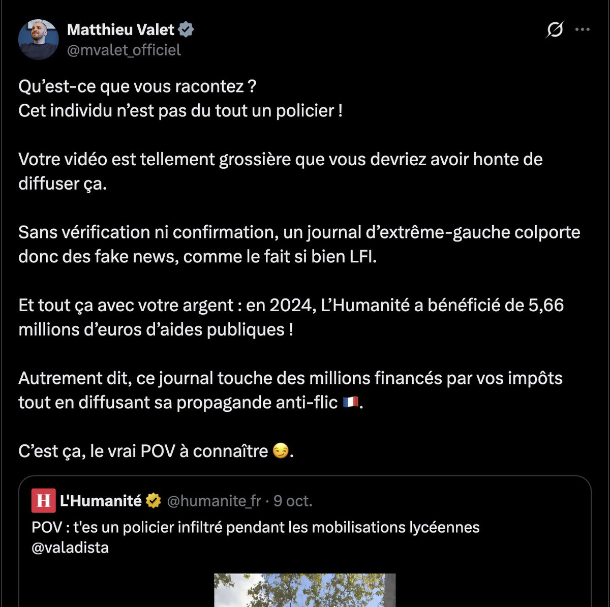 Nain_Portekoi's tweet photo. OH MON DIEU... L'Huma fait une vidéo humoristique sur les policiers infiltrés en manif et.... Mathieu Valet la prend au premier degré et fait une grosse colère.
Ne rigolez pas trop, c'est ce genre de débile profond qui pourrait être ministre si le RN passe en 2027. https://t.co/6ab3BRqT8N