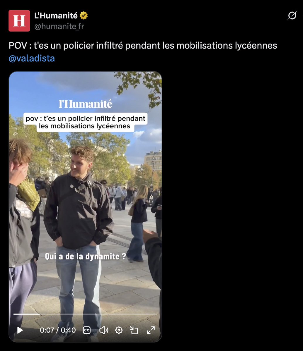 Nain_Portekoi's tweet photo. OH MON DIEU... L'Huma fait une vidéo humoristique sur les policiers infiltrés en manif et.... Mathieu Valet la prend au premier degré et fait une grosse colère.
Ne rigolez pas trop, c'est ce genre de débile profond qui pourrait être ministre si le RN passe en 2027. https://t.co/6ab3BRqT8N