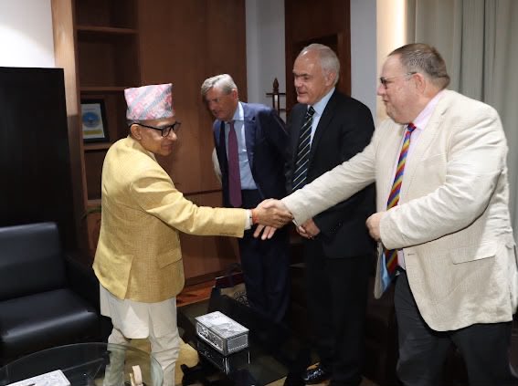 MarkHillKC's tweet photo. Pleased to meet with the Chief Justice of Nepal and the Justice Minister as part of a delegation to Kathmandu last month. @NDLaw @NDLawGlobal @uNDLondon @TheInnerTemple @KCL_Law @articleeighteen #FoRB https://t.co/Btr0wfFLqM