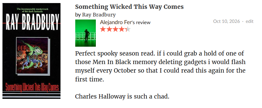 AlejandroFer's tweet photo. Something Wicked This Way Comes (ENG) - Ray Bradbury. https://t.co/4GRD8AiwDg