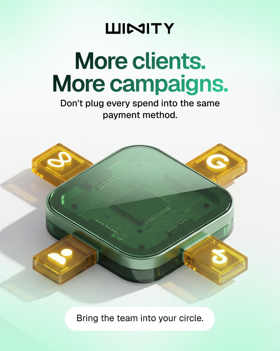 winitylife's tweet photo. Your client list is growing. Your payment setup should keep up. 💚

Use up to 4 Winity cards per account to separate spend by client, campaign, or platform. 

Bring your team into Winity Circle, allocate funds, set spending limits, and track activity while each member logs in with their own account credentials.