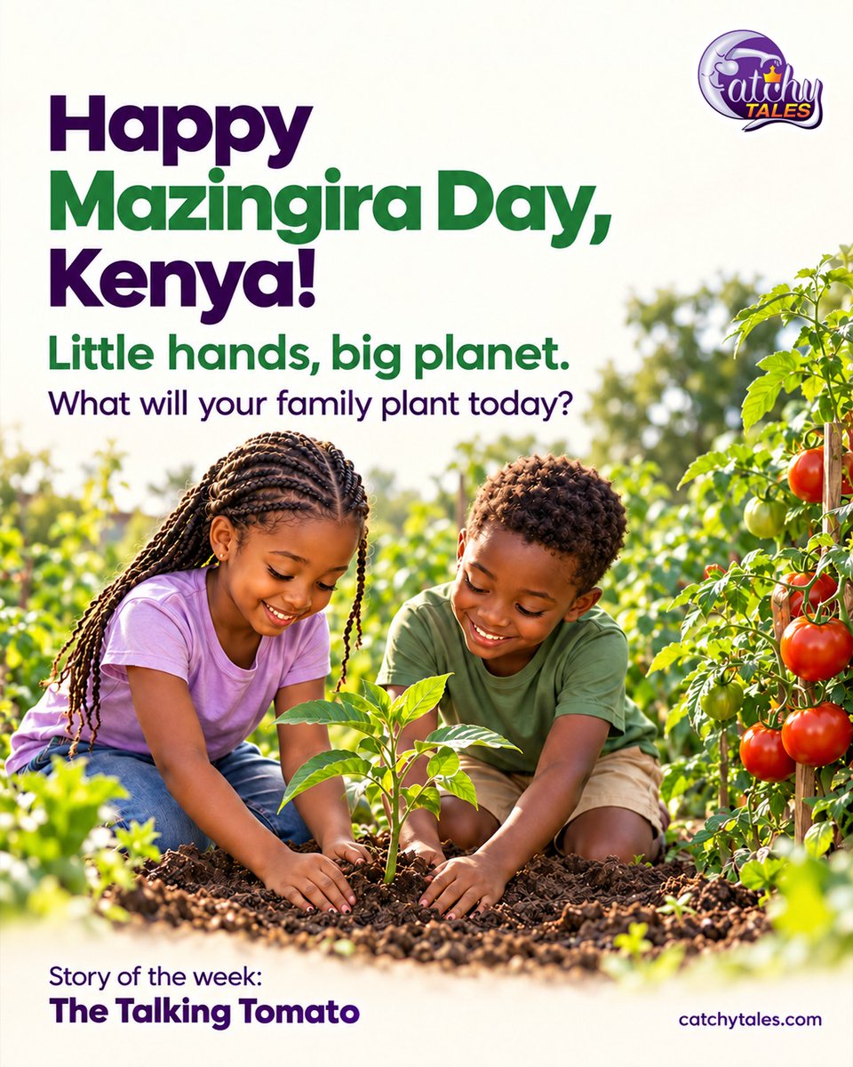 CatchyTales's tweet photo. Little hands, big planet! 🌍 This Mazingira Day, plant a seed with your family, just like in our story of the week, The Talking Tomato. 🍅 Read it free at https://t.co/YJ1nxjMXuV 

#MazingiraDay #CatchyTales https://t.co/ZPsHniVaVF