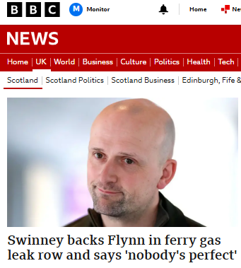 msm_monitor's tweet photo. Still the top story on BBC BritNat news. Note how they've selected an image showing a contrite Stephen Flynn. An age old tabloid tactic.

One point worth noting is the use of the word 'row'. Who's having a row? Nobody. We just have the BBC lifting a smear from a newspaper. BBC BritNat has a bad habit of framing anti-SNP smears as a row.