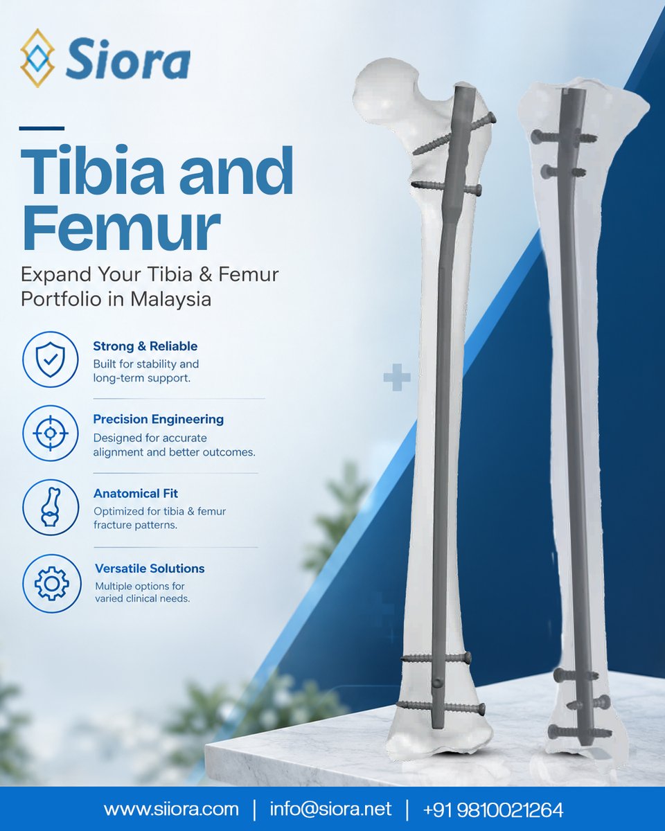 siorasurgicals's tweet photo. Siora Tibia & Femur Nailing Solutions — engineered to support reliable fracture fixation with precision-designed intramedullary solutions for tibial and femoral applications.
Visit Us:-https://t.co/kNusTa1Ijh
#Siora #TibiaImplants #FemurImplants #Malaysia #MalaysiaHealthcare https://t.co/A3lAH9Rxq9