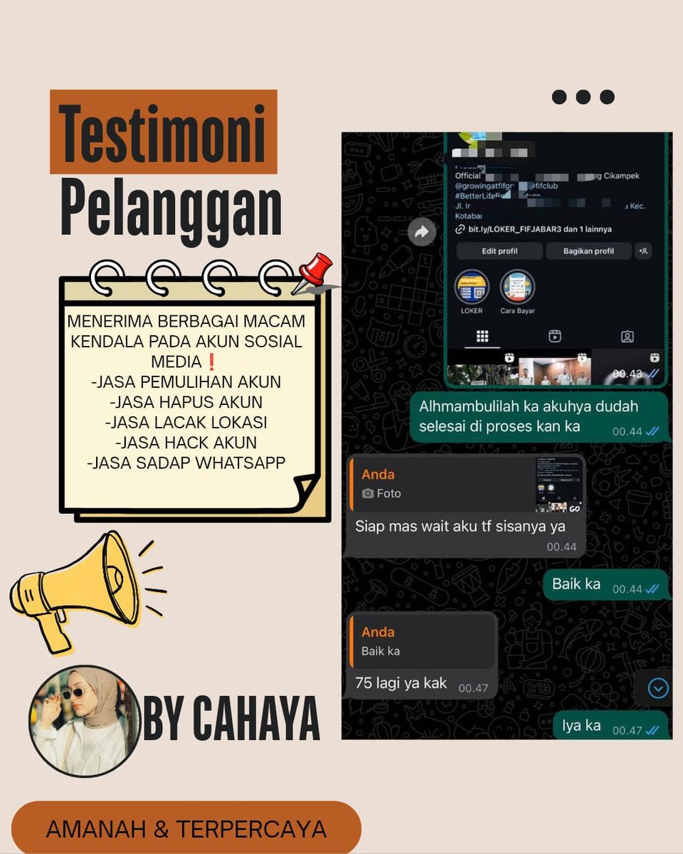 vcenise's tweet photo. WTS OPEN JASA PEMULIHAN/PERBAIKAN AKUN SOSMED⤵️

 Layanan  :
🫨 Pulihkan &amp; Pulihin/Balikin Akun
🫨 Hapus/Nonaktifkan Akun
🫨 Hack Akun
🫨 Sadap Wa/All Sosmed
🫨 Lacak Lokasi

(Instagram,Tiktok,Gmail/Email,Facebook,Telegram,Twitter/X,Dll)

Konsultasi? WhatsApp Di Profil🫰 https://t.co/1ezG7EGobL