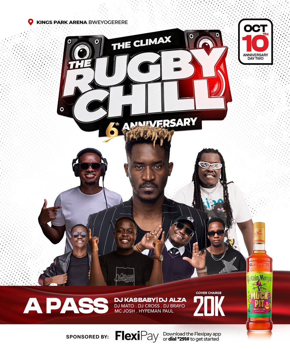 TheRugbyChill's tweet photo. Day 2 🔥🔥
#RugbyChillAnniversary Climax with the 🐐🐐 @IamApass 
Get your last call tickets on Flexipay and reserve your tables too because we are here for only a good time …
Also share any moment at the rugby chill 3 lucky winners will get tickets 🙌🏽🔥🔥 https://t.co/XVgyFHqEGh
