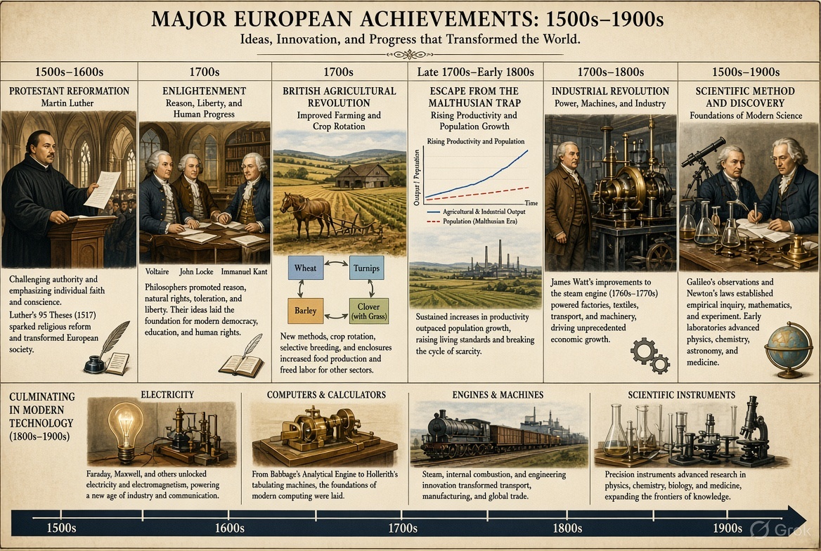 308Mark59708's tweet photo. @theamerican45 One race had the reformation, the Enlightenment, the agricultural revolution, broke out of the Malthusian trap, created the Industrial revolution, developed the scientific method, and then went on to build the technology of the modern world. https://t.co/tz58XqfVZB