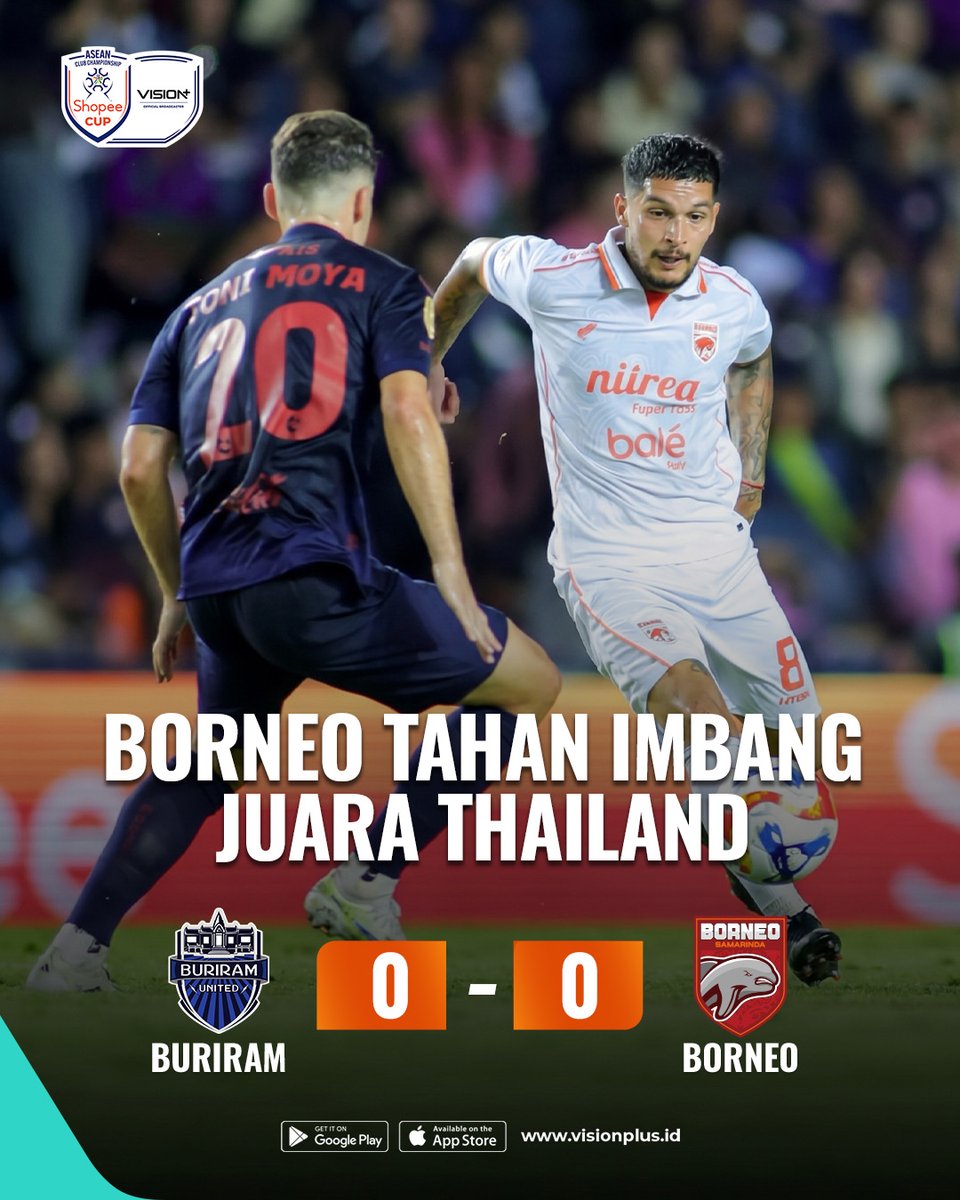 visionplusid's tweet photo. Borneo curi poin dari tuan rumah Buriram United, sang juara Liga Thailand 

Dukung dan saksikan Borneo & Persib membawa nama Indonesia di ASEAN Club Championship Shopee Cup

📱 Streaming pertandingan terlengkap LIVE & EKSKLUSIF hanya di VISION+

#ShopeeCup #ShopeeCupdiVisionPlus #VisionPlusSports