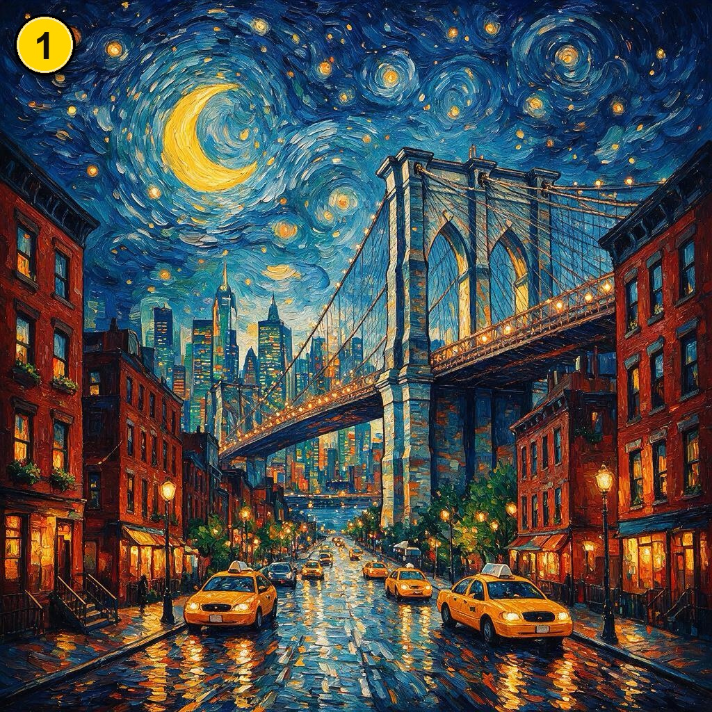 flowith's tweet photo. One prompt. Four models. 
Four Van Gogh style New York nights.🌃

Match 1–4. Reply like: 1A 2B 3C 4D

We're giving out 🆓 credits if you're correct.✅

A. Nano Banana 2.1
B. GPT Image 2.5 Flare
C. Grok Image 2.0
D. Seedream 5.0 Pro