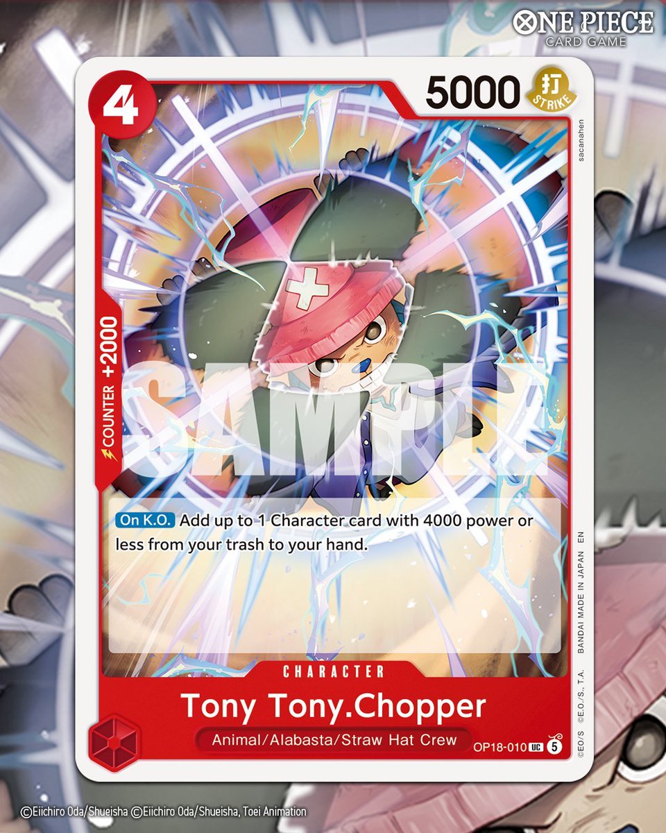 LunarianTCG's tweet photo. Thought #1 about Brain Point Chopper in #OP18 

Play new Alabasta package in Rayleigh: we are getting a card that gives rush when attacking, give rush to Alabasta cards like the new Chopper when it is killed this Zoro is retrievable from the trash and also our MVP Luffy!
#optcg https://t.co/7AR4lUfGCg