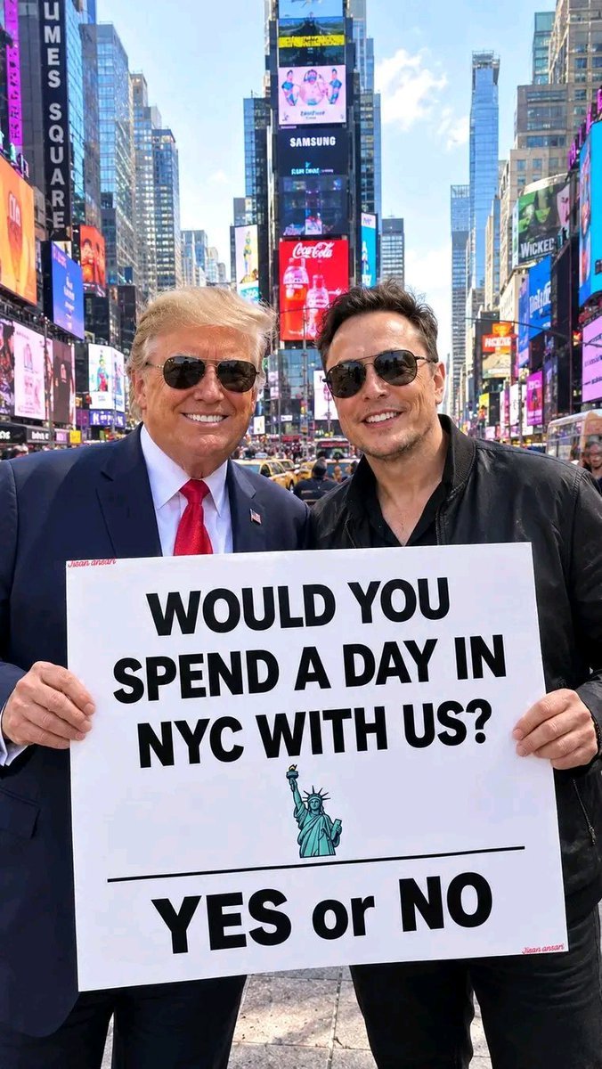 Spaceman_x001's tweet photo. 🗽✨ A day in NYC with us — would you say YES or NO? 😎🇺🇸
Times Square, bright lights, big dreams, and good vibes! ❤️
Your answer: YES or NO? 👇

#NYC #NewYorkCity #TimesSquare #USA #NewYork #NYCLife #CityLife #GoodVibes #ViralPost #FacebookPost #Trending #TravelUSA #Elonmusk https://t.co/8Uz8tsw4Dz