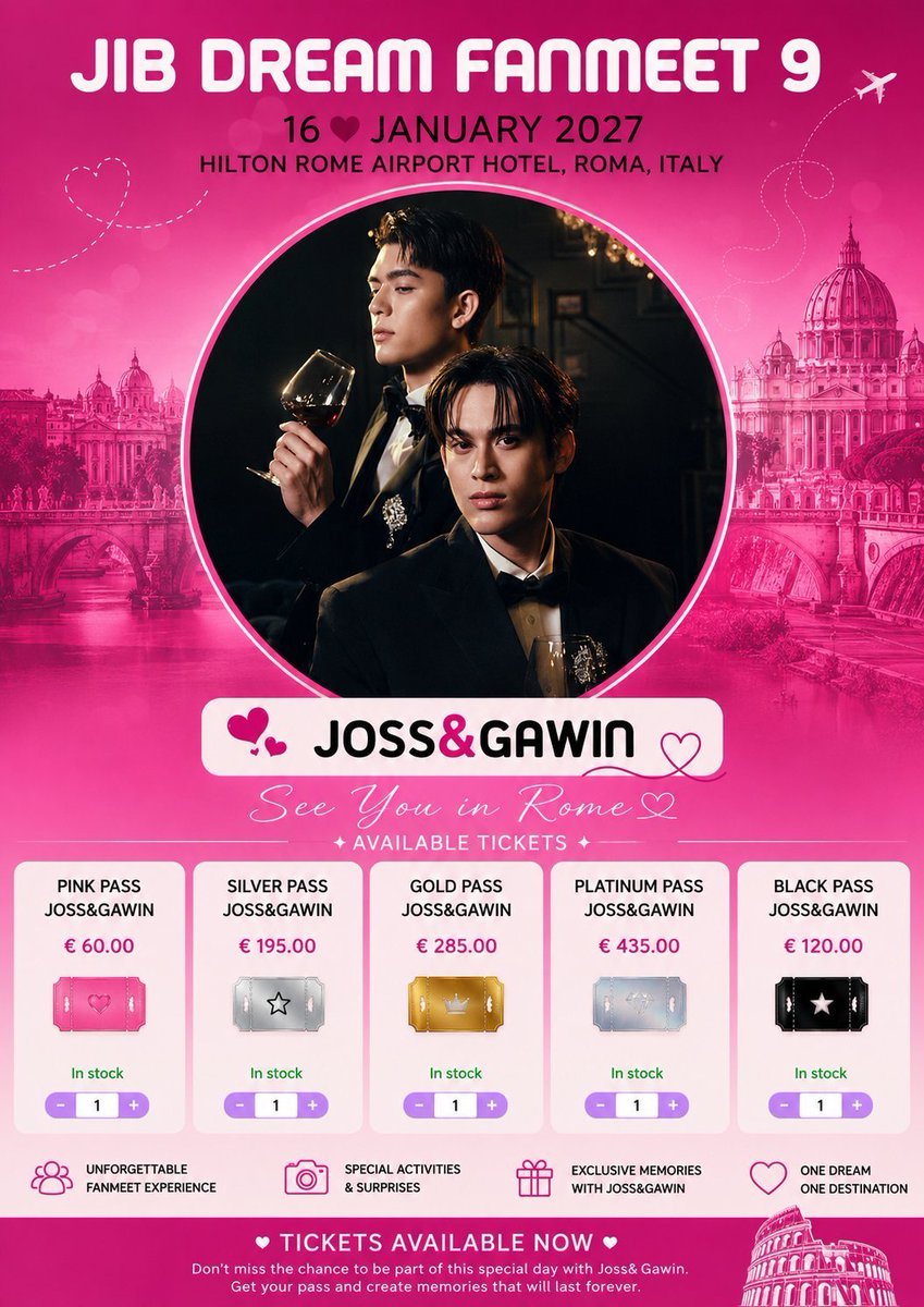 littlesmile4422's tweet photo. Just another quick reminder that Joss and Gawin are coming to Rome! 🙌🏼✨

🗓️ 16 January 2027
📍 Hilton Rome Airport Hotel, Italy
🎟️Tickets are still available

Let's make some beautiful memories with the boys! ! ❄️💗

#JossGawin #จอสกวิน https://t.co/mozmQyYZJ1