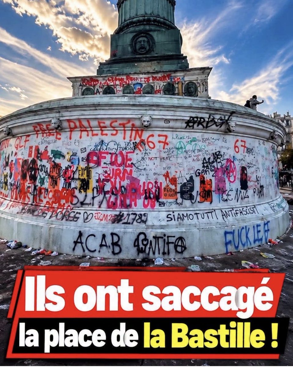 HChalvignac's tweet photo. Ils ont saccagé la place de la Bastille. 
Qui va payer ? https://t.co/m8L528VsMg