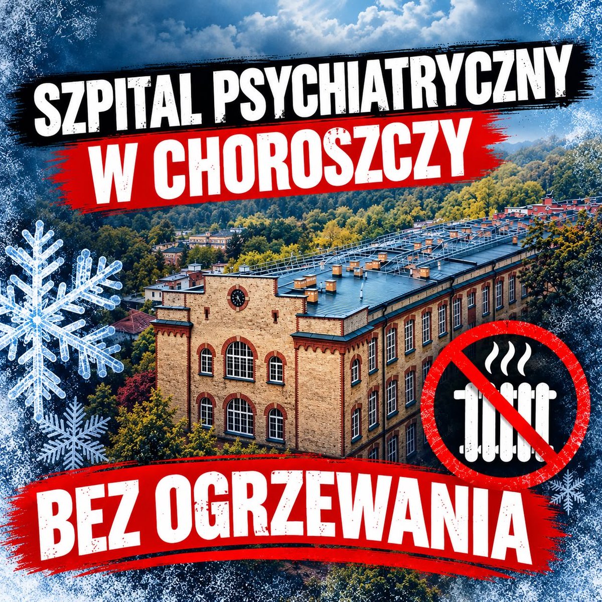 artur_kosicki's tweet photo. 🚨 Pacjenci szpitala psychiatrycznego w Choroszczy bez ogrzewania! Umowa na dostarczanie ciepła została wypowiedziana ze skutkiem na 31 października 2026 r. z powodu nieopłaconych faktur! Dziś też pacjenci marzną, bo dyrekcja szpitala nie złożyła formalnego wniosku o włączenie ogrzewania.

Gdzie jest nadzór zarządu województwa podlaskiego na czele z marszałkiem @lukaszprokorym i wicemarszałek @AwaBurnos⁉️ Jak to możliwe, że w publicznym szpitalu zawodzi tak podstawowa kwestia jak ogrzewanie⁉️

Pacjenci szpitala psychiatrycznego nie są stroną sporu o faktury, umowy i długi! To osoby wymagające szczególnej opieki, bezpieczeństwa i godnych warunków leczenia. Nie mogą stać się zakładnikami organizacyjnych zaniedbań ani problemów finansowych.