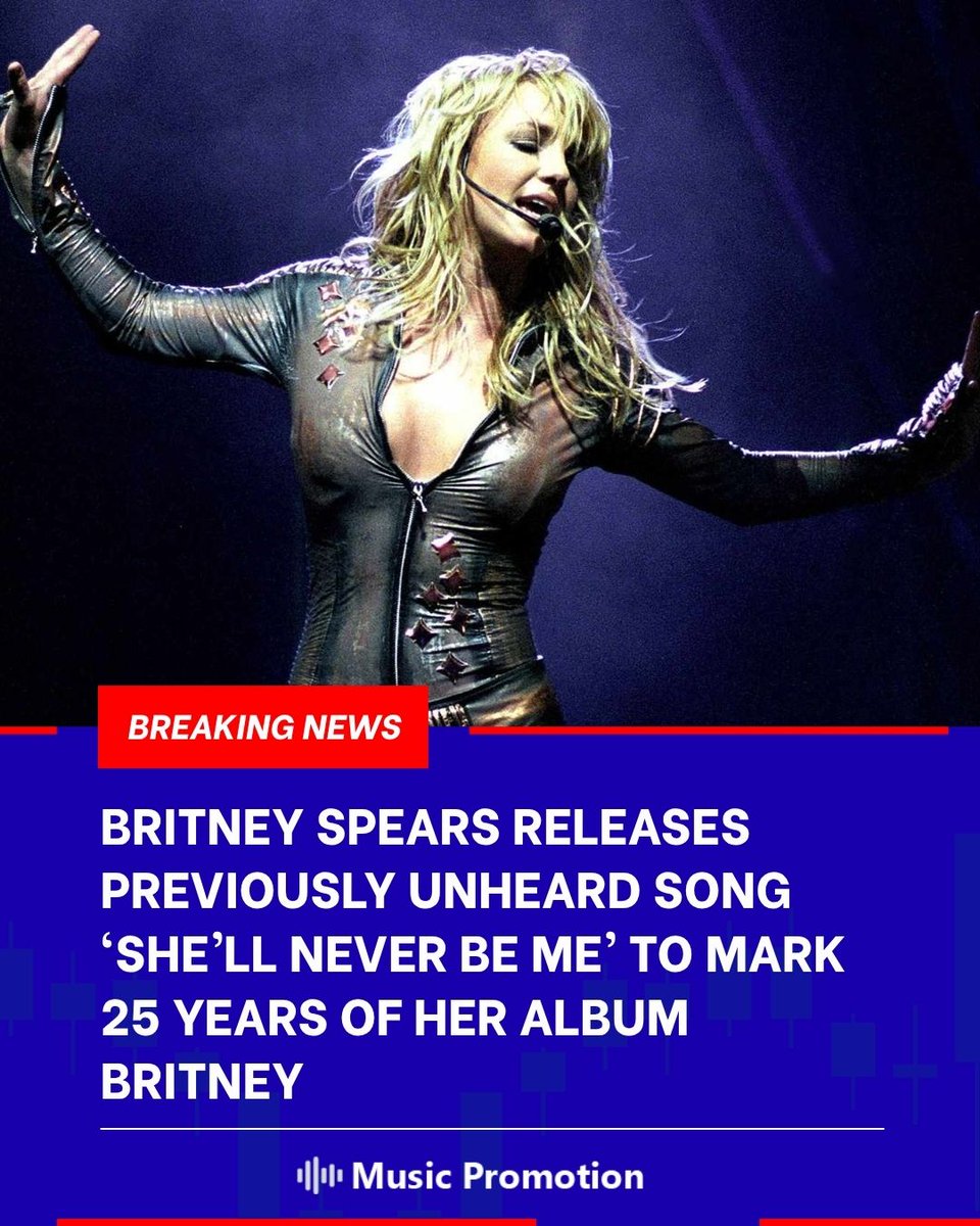 MPCInsights's tweet photo. Britney Spears Releases Previously Unheard Song ‘She’ll Never Be Me’ to Mark 25 Years of Her Album Britney

#BritneySpears #ShellNeverBeMe #Britney25 #BritneyAlbum #BritneySpearsMusic #BritneyAnniversary #NewMusic #MusicRelease #MTV #Billboard #MusicUpdates #EntertainmentNews https://t.co/6EIeb9pcRL