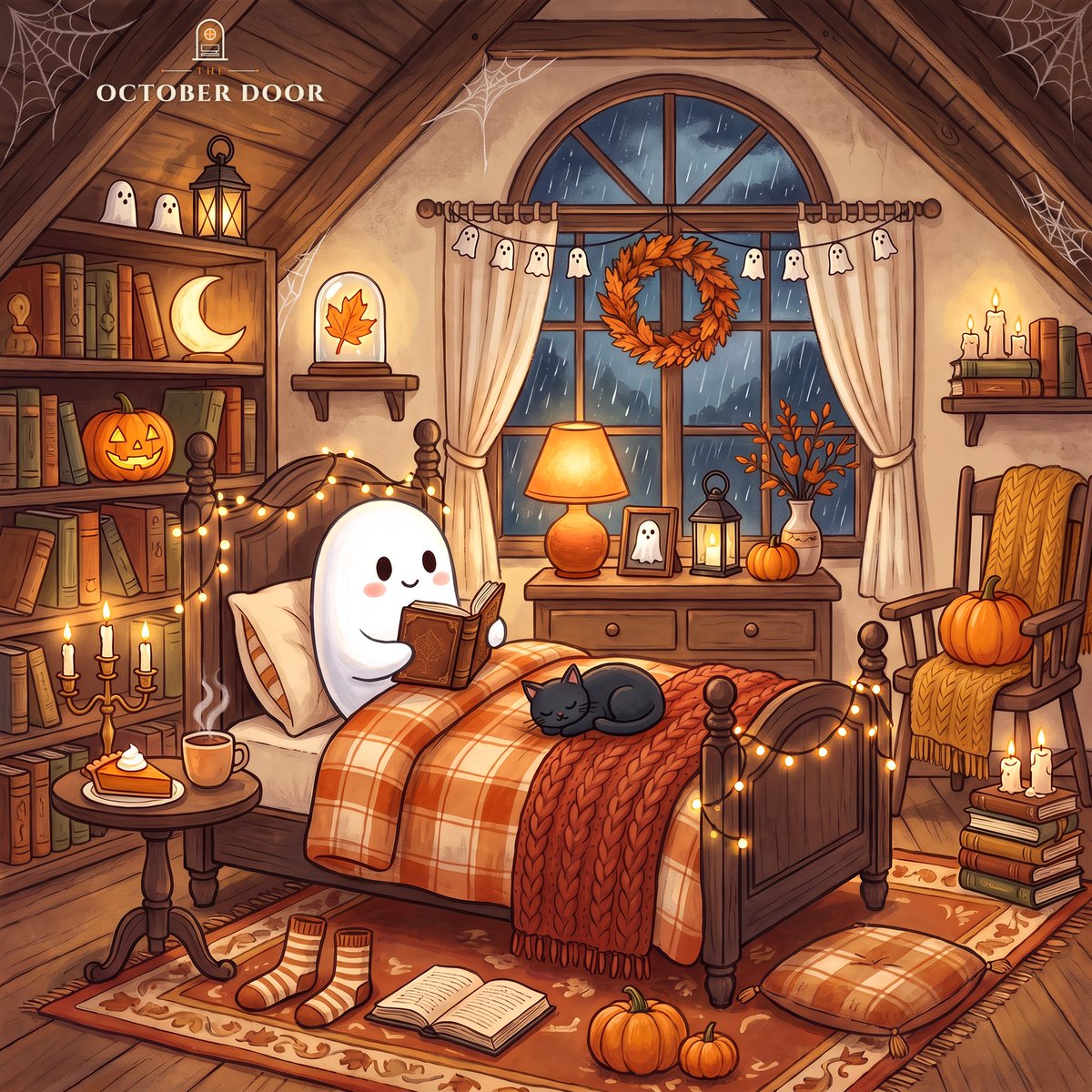 theoctoberdoor's tweet photo. Rain on the roof, pie on the table, and a good book. Not leavin’ this bed today. 👻📖 https://t.co/EE1p41Qg8T