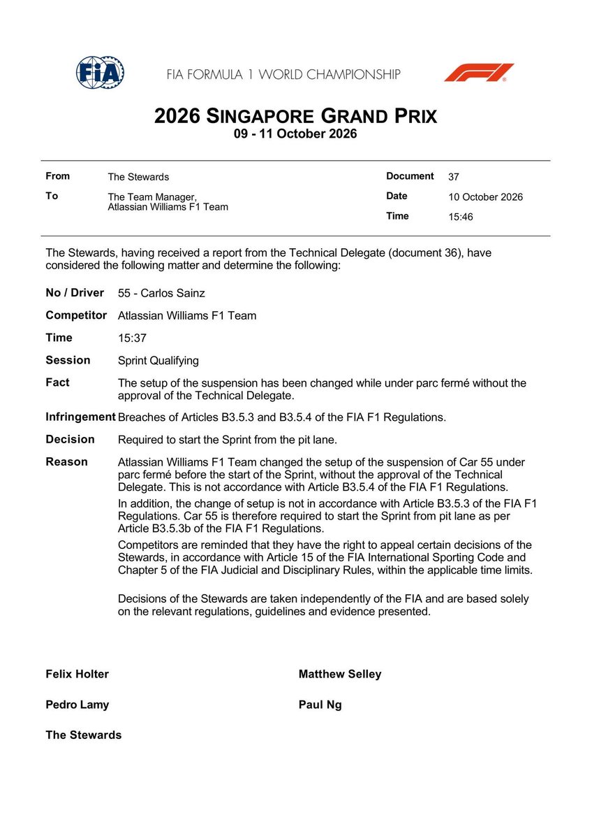F1BigData's tweet photo. Carlos Sainz will start the Sprint Race from the Pit Lane https://t.co/Nd2saOp5Rc