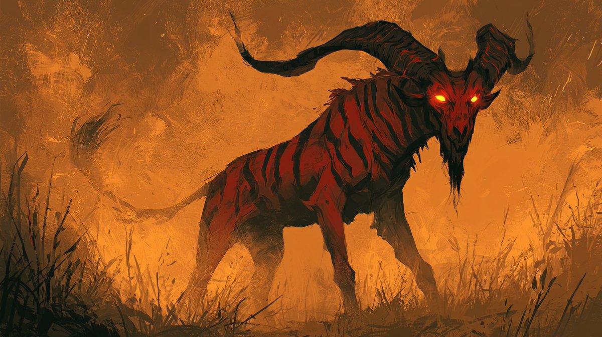 EnTrpg93077's tweet photo. 【Bestiary: Clagazelle】
    A caprine beast bearing durable horns and striking red-and-black stripes.   While purely herbivorous, its vicious temperament makes taming it virtually   impossible.
 
    #TTRPG #IndieTTRPG #Worldbuilding https://t.co/DMttFvIQvl