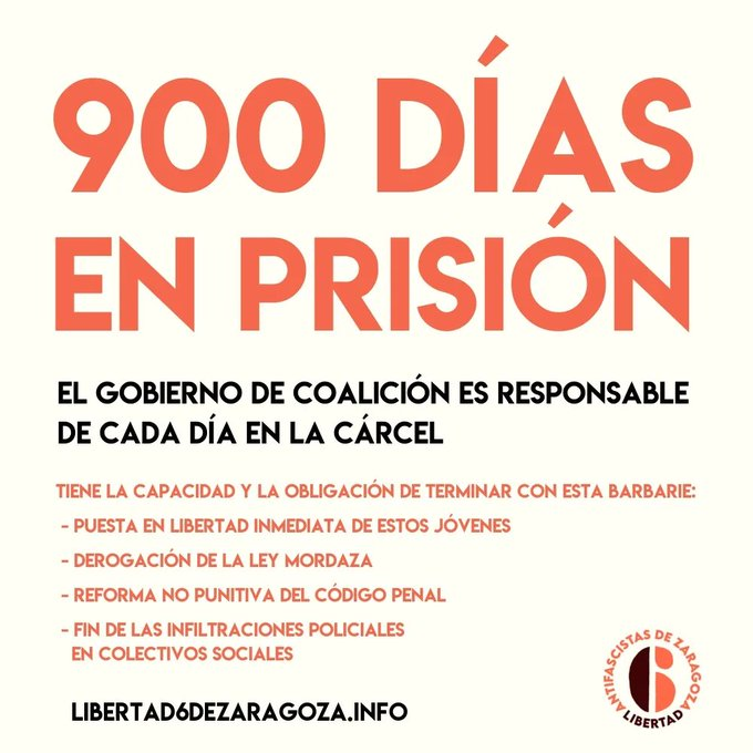 Antifaxismoa's tweet photo. #Madrid P$E, Sumar, Podemos...  indulto en marcha para el fiscal general, pero no para @Libertad6Zgz 

Ni un solo voto antifascista para esta gentuza el 29N

900 días en prisión por la cara.... https://t.co/901RuAfVOz