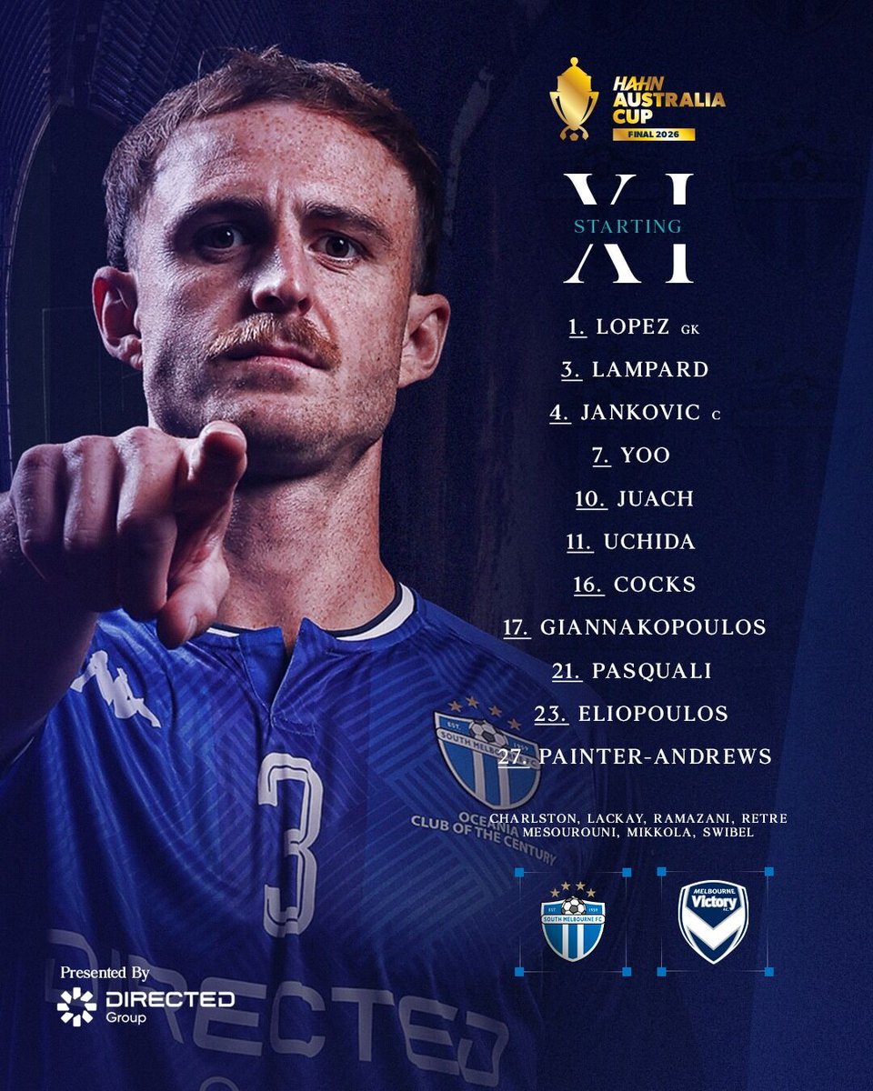 smfc's tweet photo. Our lineup is in for the Hahn Australia Cup Final 

All to play for, let's go South 💙 https://t.co/dqqyL9GSTX