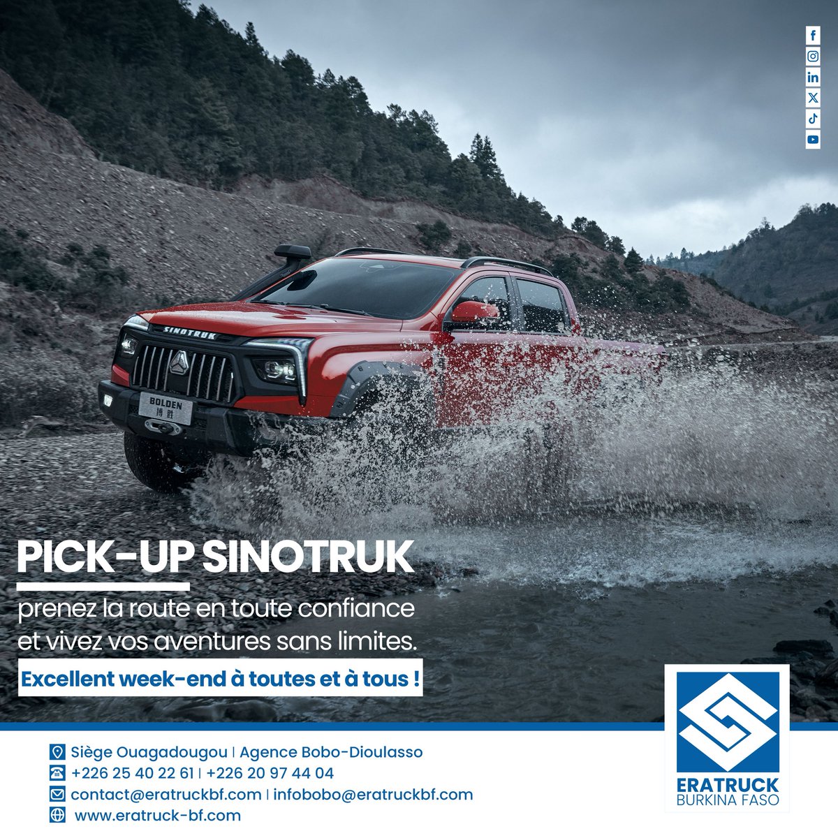 EratruckBF01's tweet photo. Bon week-end à tous !
#EratruckBurkinaFaso #sinotruk #bolden #pickup #detente https://t.co/zro9psyZvS