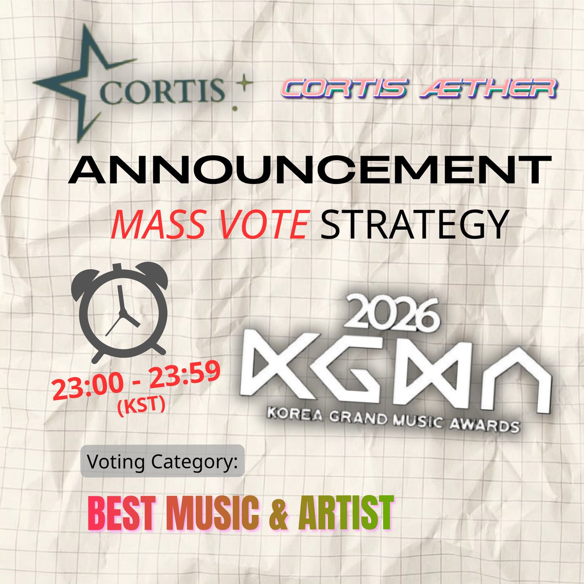 cortisaether's tweet photo. [KGMA 2026] D-DAY - GET READY TO MASS VOTE AT FINAL ROUND '#KGMA2026'
Time: Oct 10 | 23:00 - 23:59 (KST) 
App: COOGOONG 
Category: BEST MUSIC &amp; ARTIST
• 200 Blue Hearts = 1 vote
• Limit: 100 votes/day/account
Let's do our best together! 🔥💪🏆

#CORTIS #코르티스 #CortisÆther https://t.co/4rs3aDkLRb