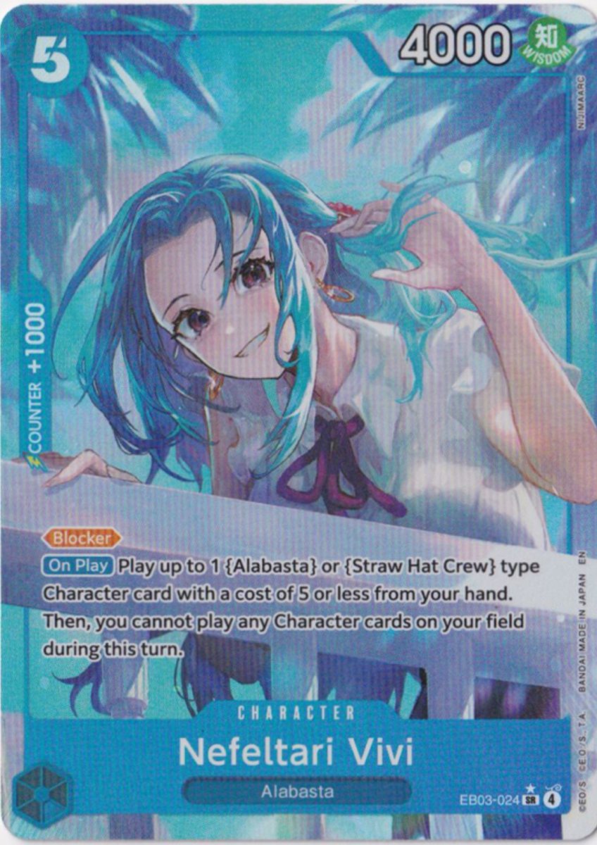 LunarianTCG's tweet photo. Thought #2 about Brain Poiny Chopper in #OP18 

In Vivi Leader:
Vivi SR from #OP18 will buff Chopper to 6K. Blocker Vivi can cheat out this Chopper, he gets rush from leader, we then block with her and draw her from trash afterwards. Bonus, we can save Eb03 Vivi too. #optcg https://t.co/kwaNyk6kSD