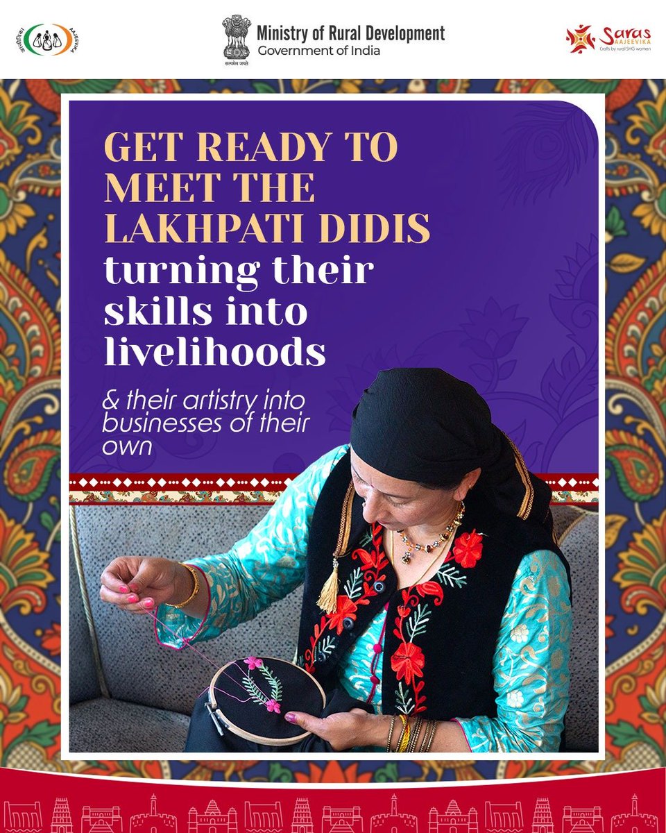 esarasaajeevika's tweet photo. Look beyond the product. Discover the woman and enterprise behind it.

Meet 1,500+ Lakhpati Didis and SHG women at National SARAS Mela 2026.

⏰ 11:00 AM–9:30 PM
📅 13–31 October 2026
📍 Punnami Ghat, Vijayawada

#LakhpatiDidi #SARASmeinHUM #VocalForLocal #NationalSARASMela https://t.co/D8WuE01A5c