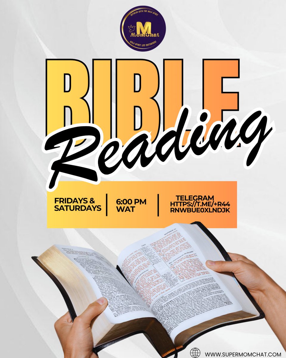 SuperMomChat's tweet photo. Supermoms, let God's word dwell richly in your heart.
Join us TODAY for Bible Reading
๐ 1 Samuel 5 GNT
โฐ 6:00 PM WAT | 6:00 PM GMT | 12:00 PM CST
Hear God's Word
Receive Encouragement
๐ Telegram:
https://t.co/9CgVzVozXN
Invite a Supermom!
#supermomchat #biblereading https://t.co/1pLPJXi9Wa